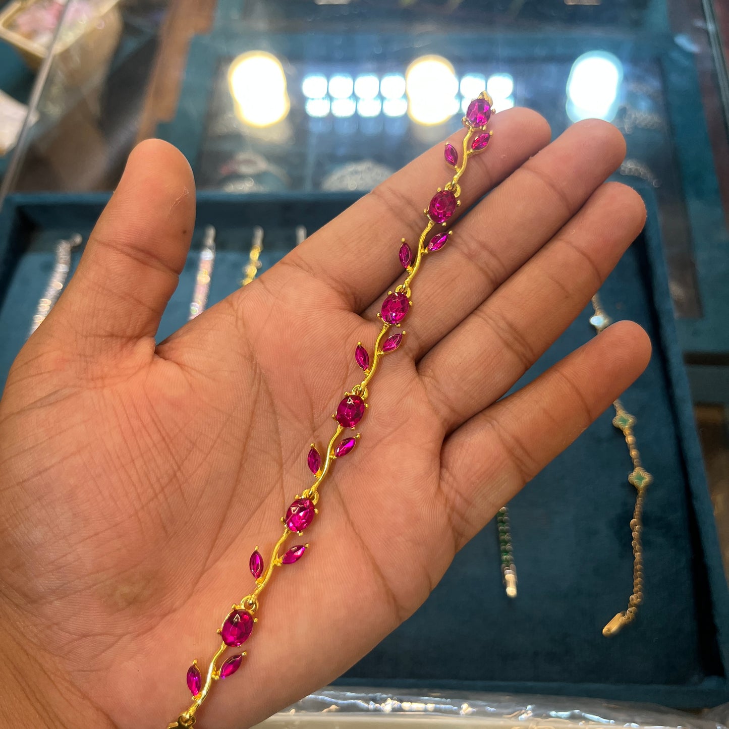 Ruby Leaf Chained Bracelet