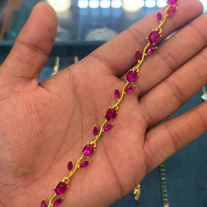 Ruby Leaf Chained Bracelet